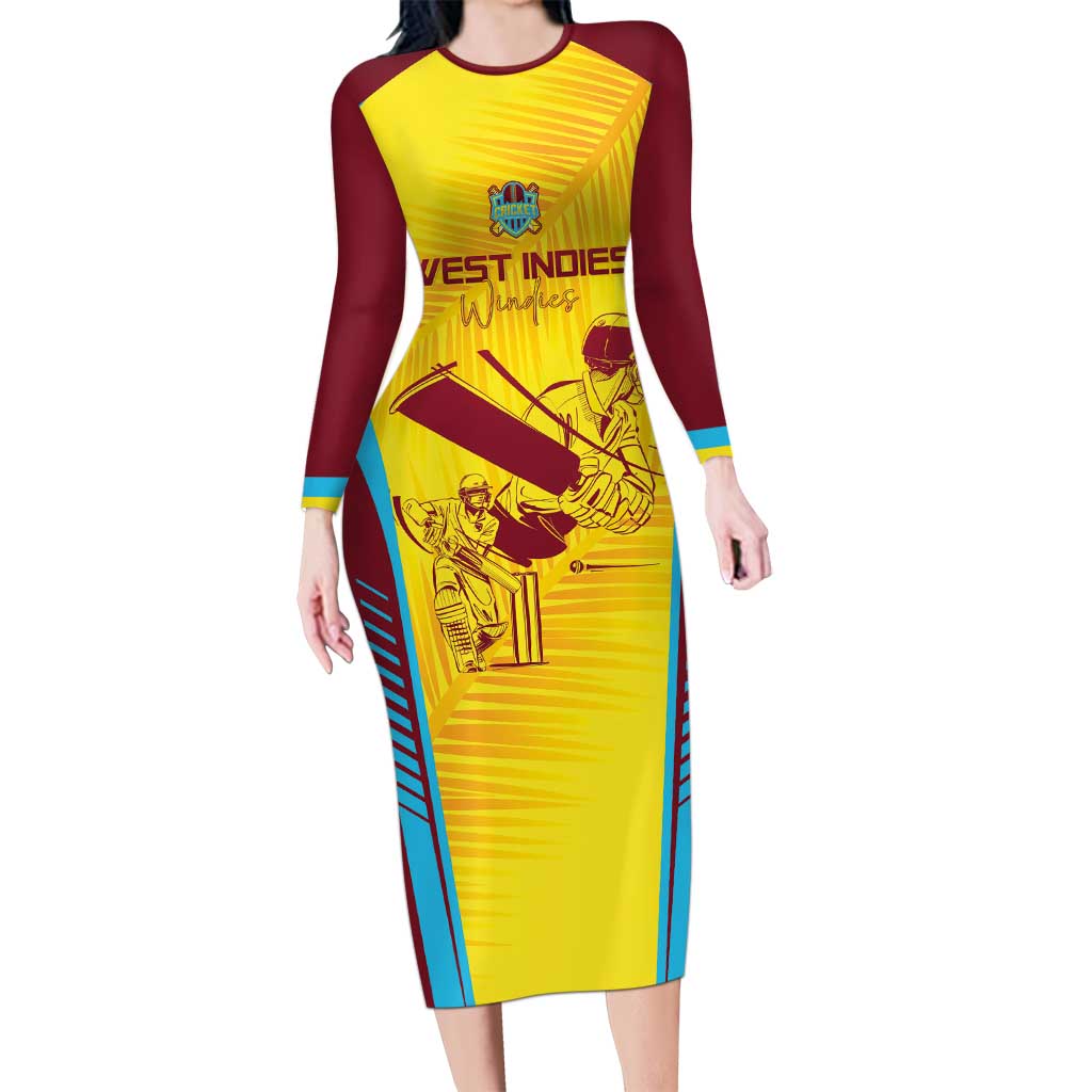 Custom West Indies Cricket Long Sleeve Bodycon Dress Go Windies Go - Wonder Print Shop