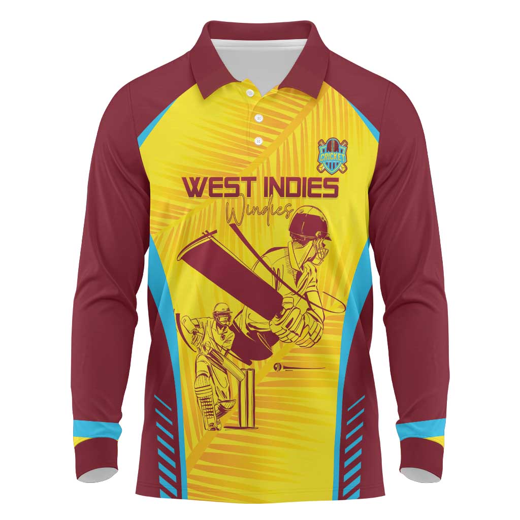 Custom West Indies Cricket Long Sleeve Polo Shirt Go Windies Go - Wonder Print Shop
