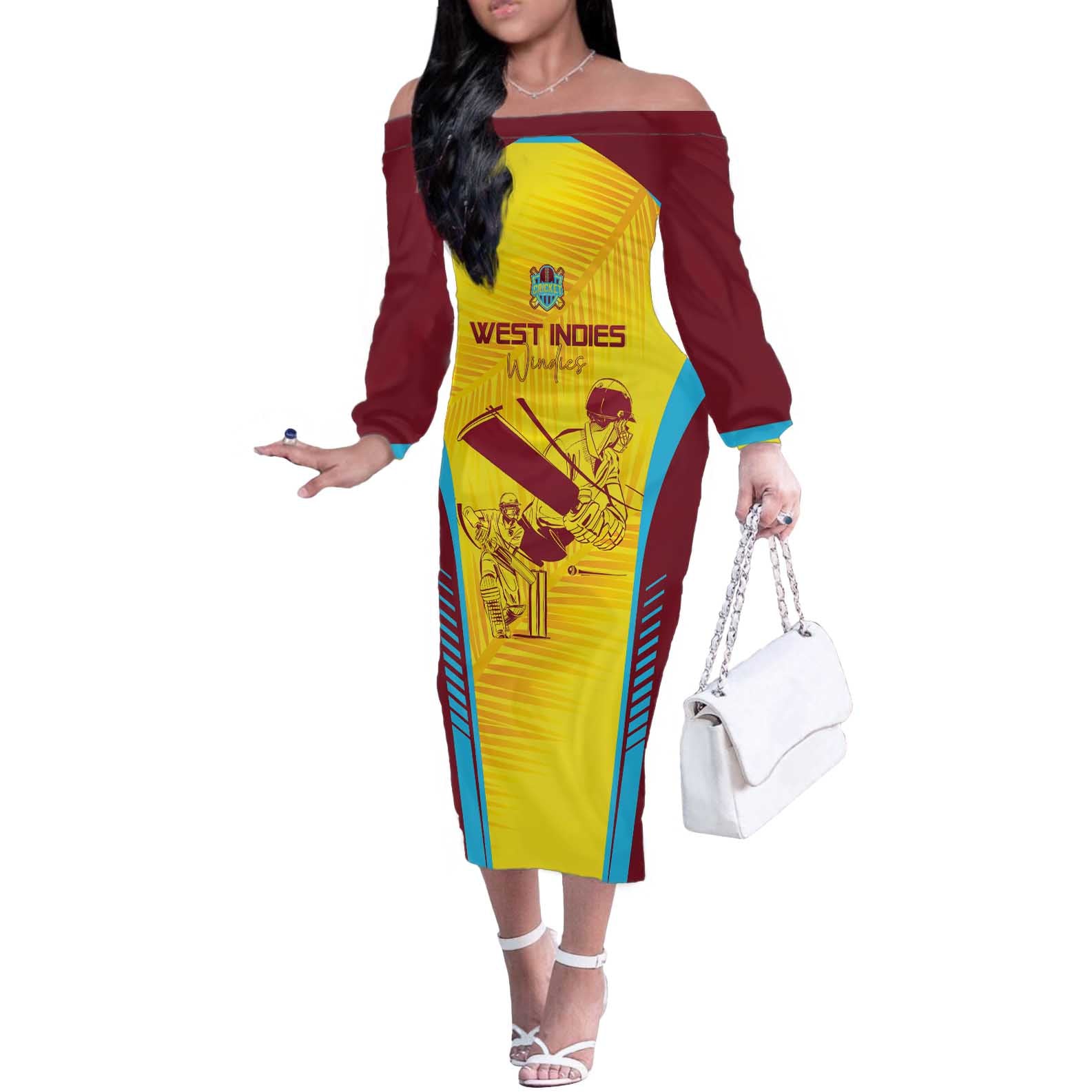 Custom West Indies Cricket Off The Shoulder Long Sleeve Dress Go Windies Go - Wonder Print Shop