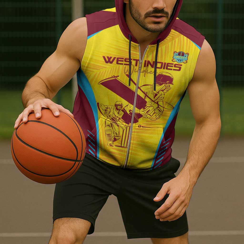 Custom West Indies Cricket Sleeveless Zip Hoodie Go Windies Go - Wonder Print Shop