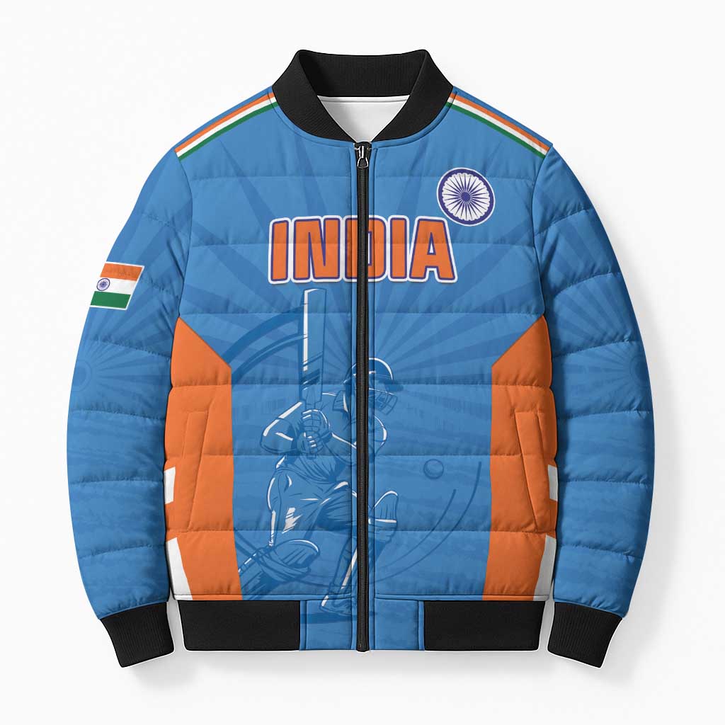 Custom India Cricket Bomber Puffer Jacket Go Champions - Wonder Print Shop
