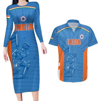 Custom India Cricket Couples Matching Long Sleeve Bodycon Dress and Hawaiian Shirt Go Champions - Wonder Print Shop