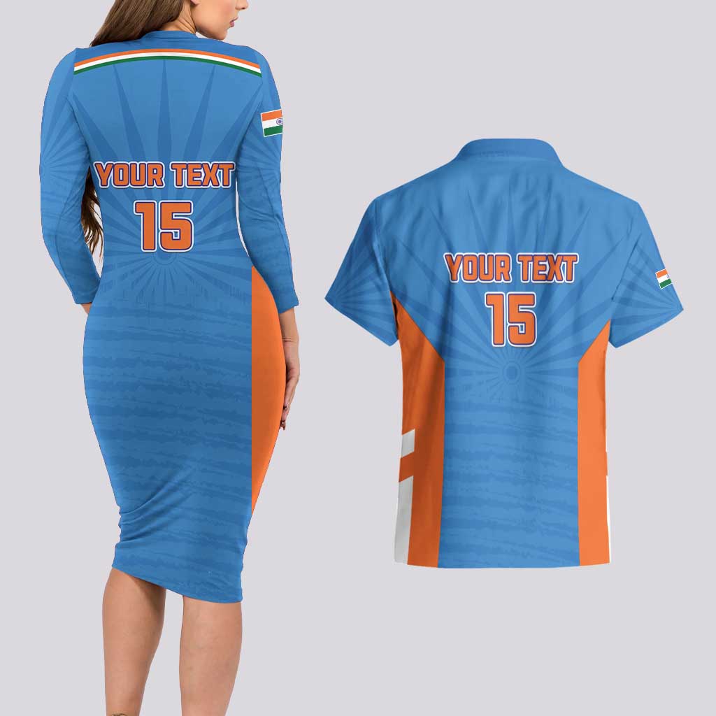 Custom India Cricket Couples Matching Long Sleeve Bodycon Dress and Hawaiian Shirt Go Champions - Wonder Print Shop