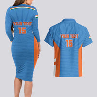 Custom India Cricket Couples Matching Long Sleeve Bodycon Dress and Hawaiian Shirt Go Champions - Wonder Print Shop