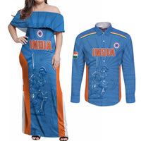 Custom India Cricket Couples Matching Off Shoulder Maxi Dress and Long Sleeve Button Shirt Go Champions - Wonder Print Shop