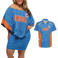 Custom India Cricket Couples Matching Off Shoulder Short Dress and Hawaiian Shirt Go Champions - Wonder Print Shop