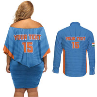Custom India Cricket Couples Matching Off Shoulder Short Dress and Long Sleeve Button Shirt Go Champions - Wonder Print Shop