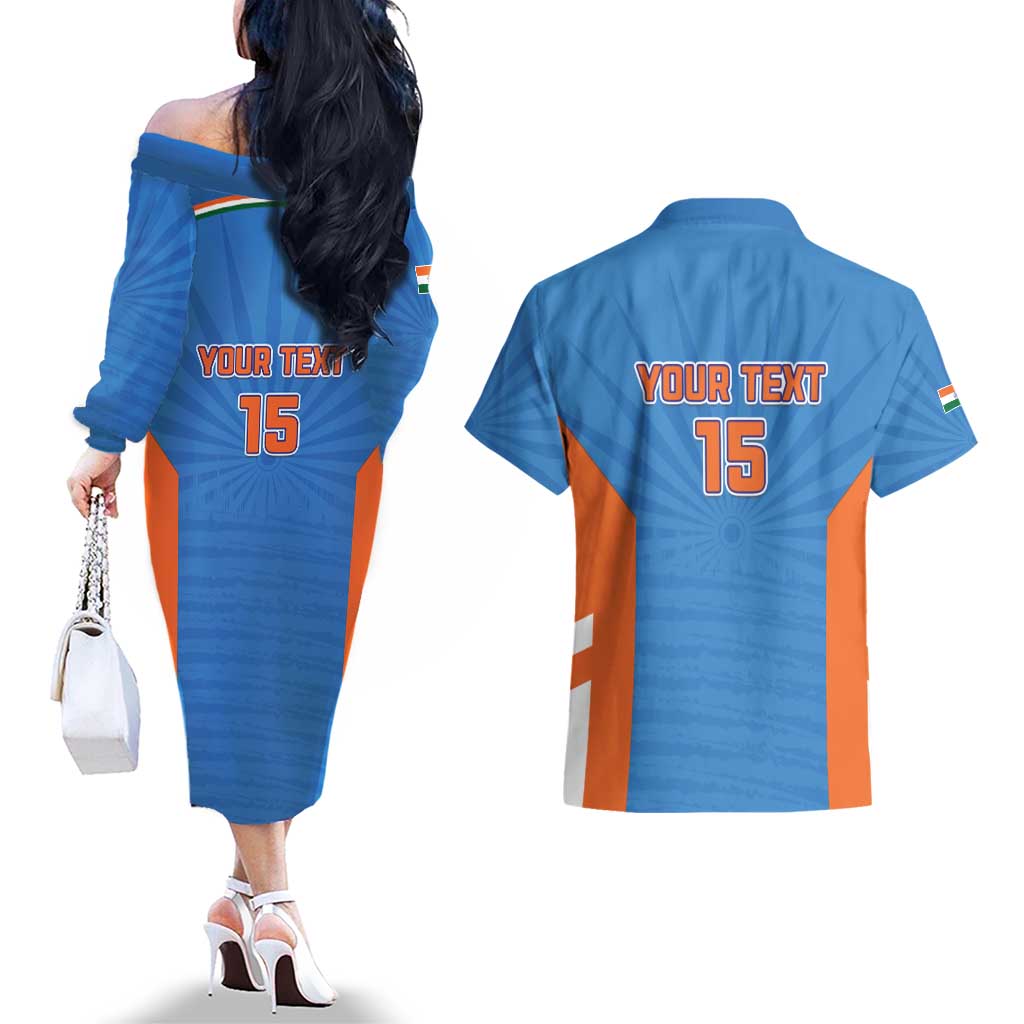 Custom India Cricket Couples Matching Off The Shoulder Long Sleeve Dress and Hawaiian Shirt Go Champions - Wonder Print Shop
