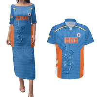 Custom India Cricket Couples Matching Puletasi and Hawaiian Shirt Go Champions - Wonder Print Shop
