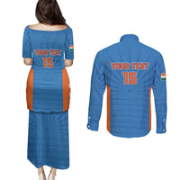 Custom India Cricket Couples Matching Puletasi and Long Sleeve Button Shirt Go Champions - Wonder Print Shop