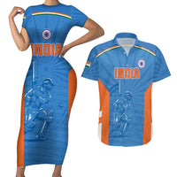 Custom India Cricket Couples Matching Short Sleeve Bodycon Dress and Hawaiian Shirt Go Champions - Wonder Print Shop