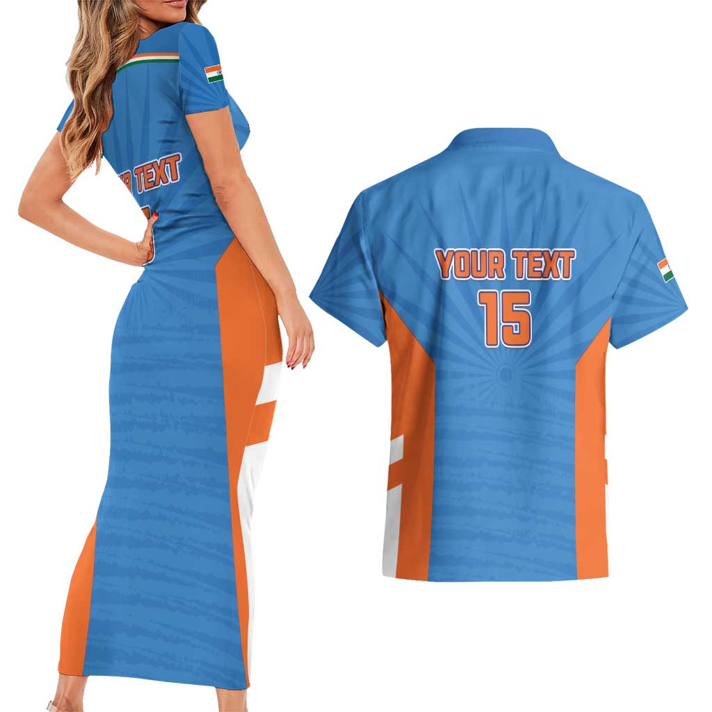 Custom India Cricket Couples Matching Short Sleeve Bodycon Dress and Hawaiian Shirt Go Champions - Wonder Print Shop