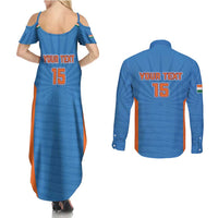 Custom India Cricket Couples Matching Summer Maxi Dress and Long Sleeve Button Shirt Go Champions - Wonder Print Shop