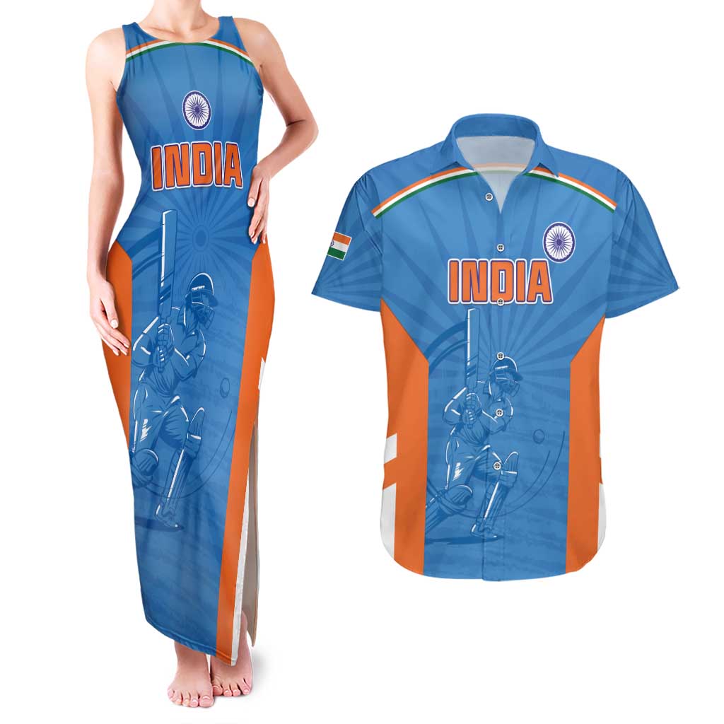 Custom India Cricket Couples Matching Tank Maxi Dress and Hawaiian Shirt Go Champions - Wonder Print Shop
