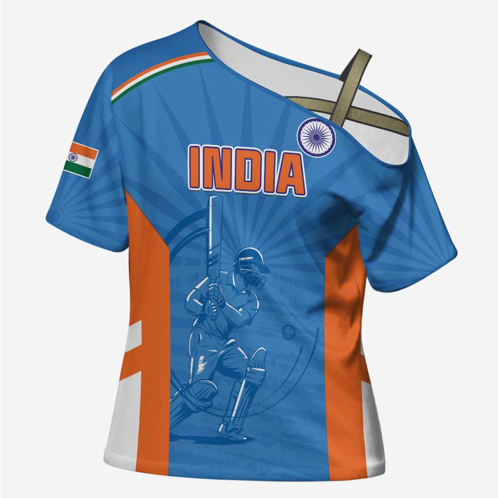 Custom India Cricket Cross Shoulder Shirt Go Champions - Wonder Print Shop