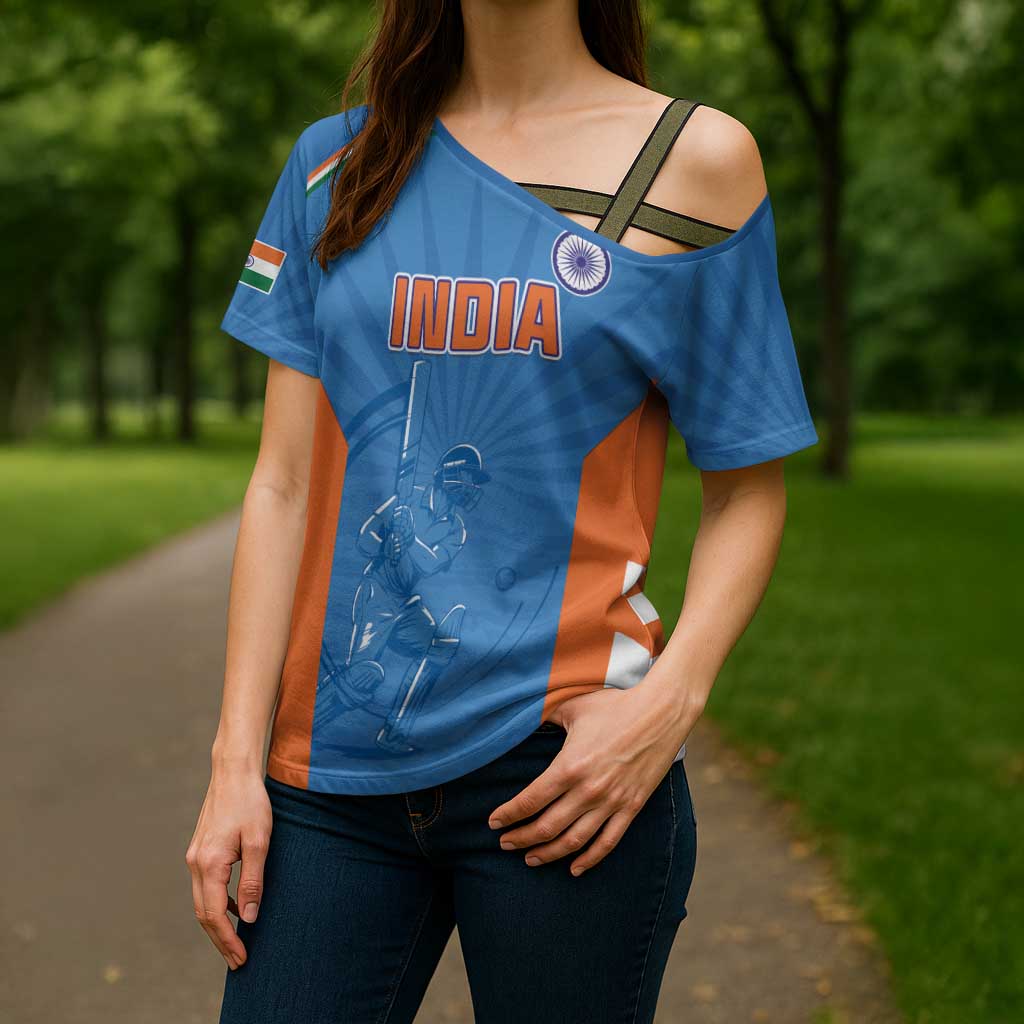 Custom India Cricket Cross Shoulder Shirt Go Champions - Wonder Print Shop