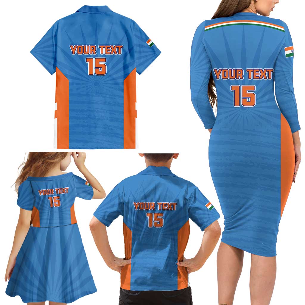 Custom India Cricket Family Matching Long Sleeve Bodycon Dress and Hawaiian Shirt Go Champions - Wonder Print Shop