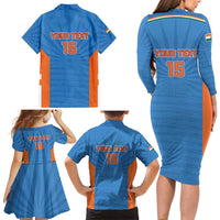 Custom India Cricket Family Matching Long Sleeve Bodycon Dress and Hawaiian Shirt Go Champions - Wonder Print Shop