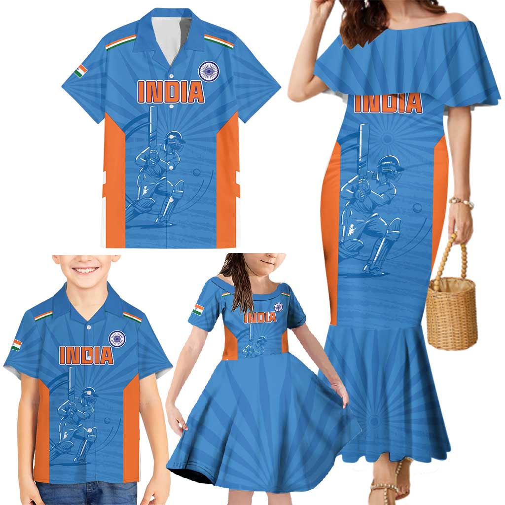 Custom India Cricket Family Matching Mermaid Dress and Hawaiian Shirt Go Champions - Wonder Print Shop