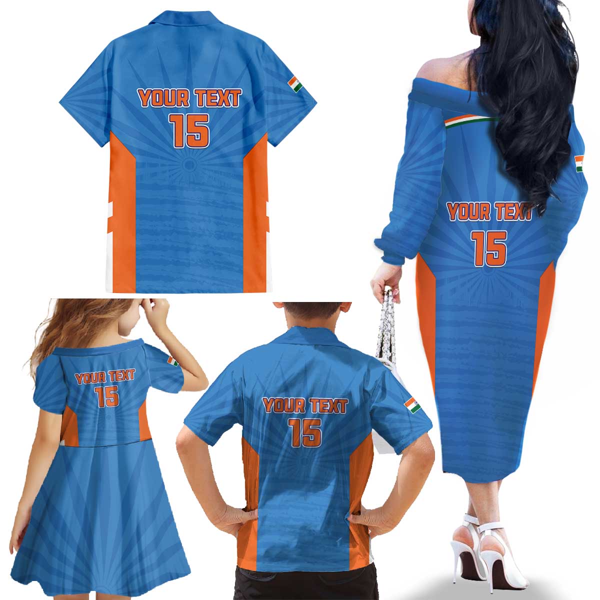 Custom India Cricket Family Matching Off The Shoulder Long Sleeve Dress and Hawaiian Shirt Go Champions - Wonder Print Shop
