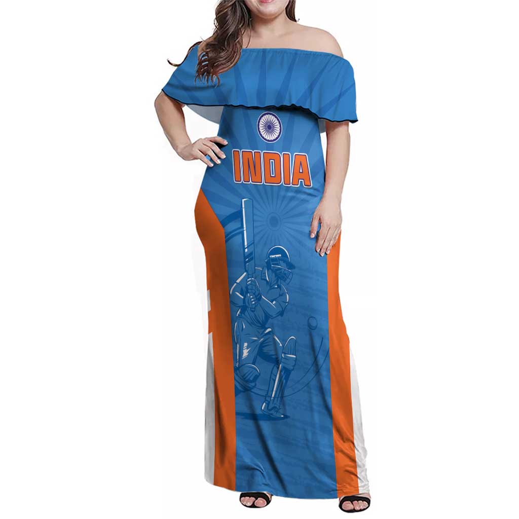 Custom India Cricket Family Matching Off Shoulder Maxi Dress and Hawaiian Shirt Go Champions - Wonder Print Shop