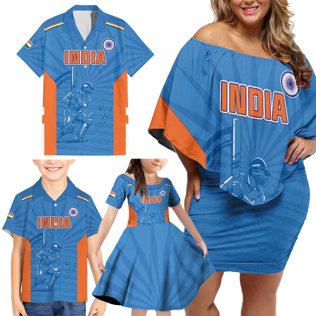 Custom India Cricket Family Matching Off Shoulder Short Dress and Hawaiian Shirt Go Champions - Wonder Print Shop