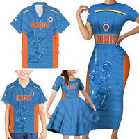 Custom India Cricket Family Matching Short Sleeve Bodycon Dress and Hawaiian Shirt Go Champions - Wonder Print Shop