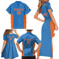 Custom India Cricket Family Matching Short Sleeve Bodycon Dress and Hawaiian Shirt Go Champions - Wonder Print Shop