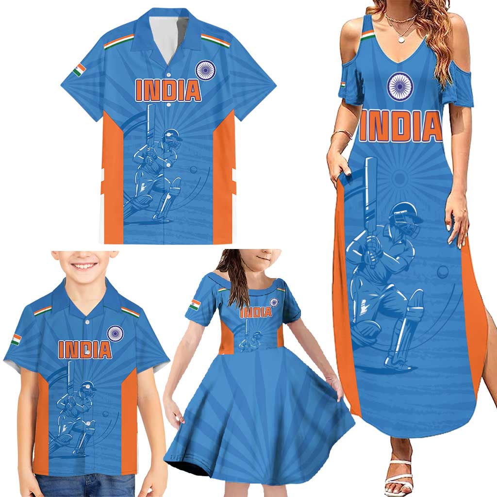 Custom India Cricket Family Matching Summer Maxi Dress and Hawaiian Shirt Go Champions - Wonder Print Shop