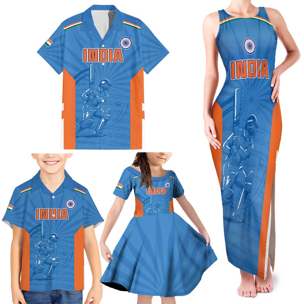 Custom India Cricket Family Matching Tank Maxi Dress and Hawaiian Shirt Go Champions - Wonder Print Shop