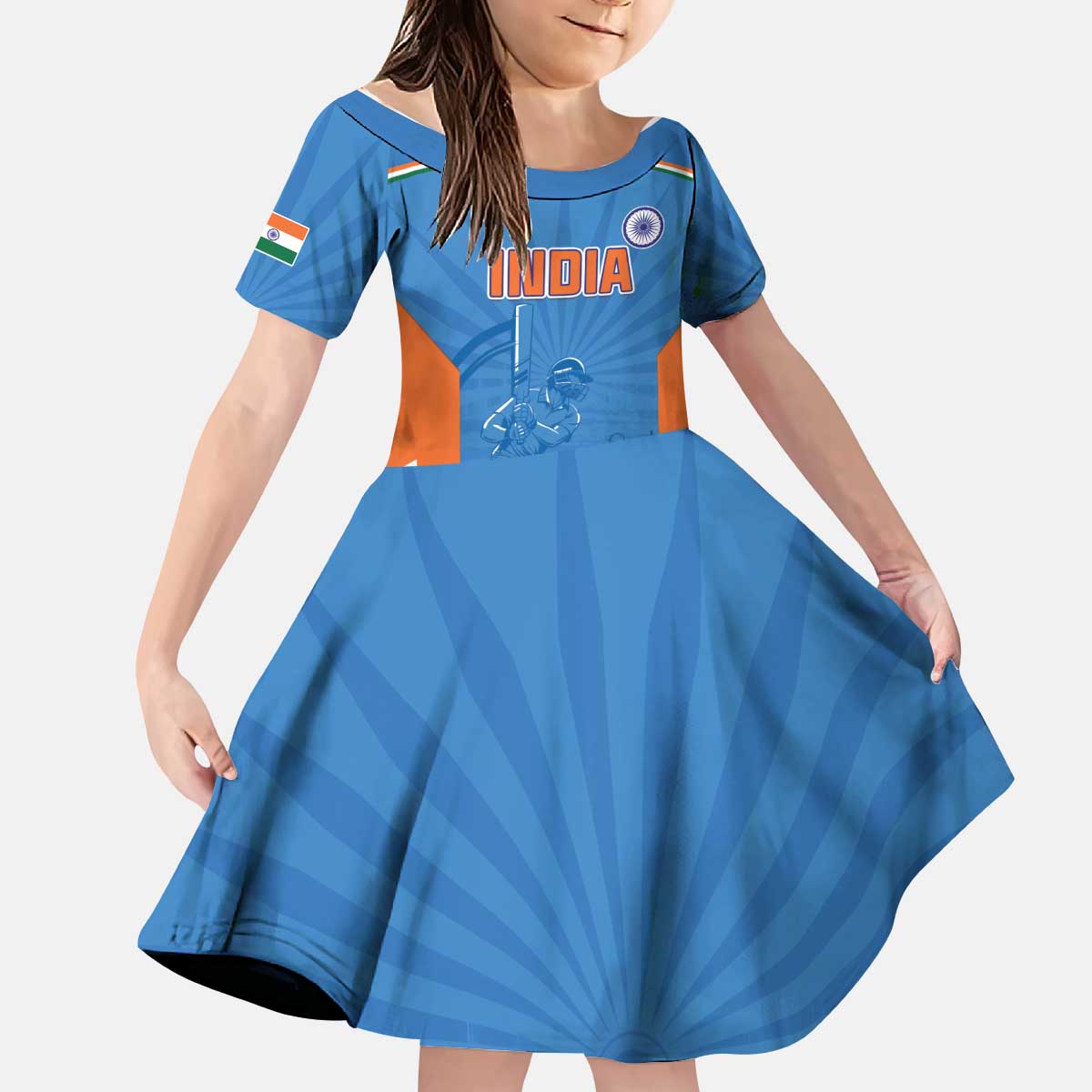 Custom India Cricket Kid Short Sleeve Dress Go Champions - Wonder Print Shop