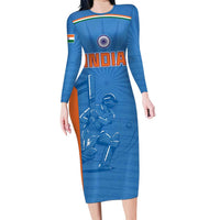 Custom India Cricket Long Sleeve Bodycon Dress Go Champions - Wonder Print Shop
