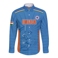 Custom India Cricket Long Sleeve Button Shirt Go Champions - Wonder Print Shop