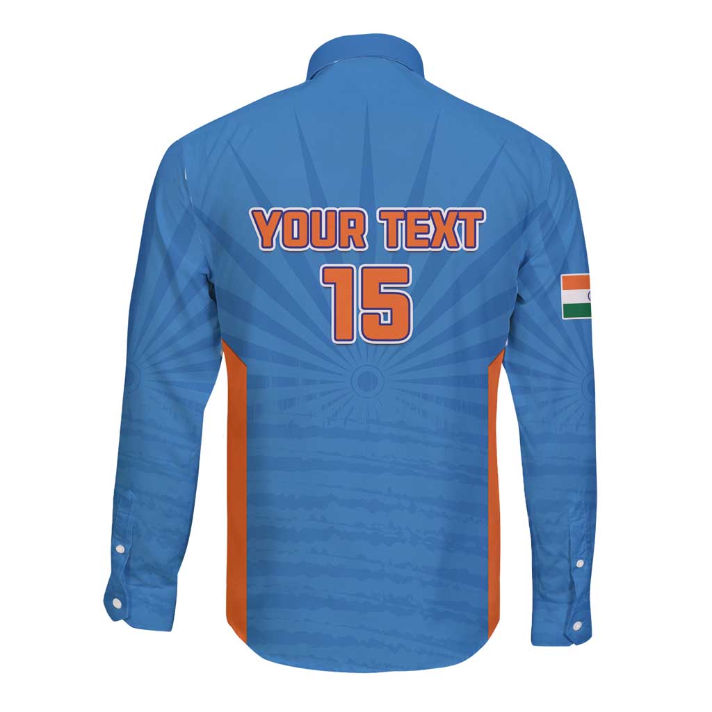 Custom India Cricket Long Sleeve Button Shirt Go Champions - Wonder Print Shop
