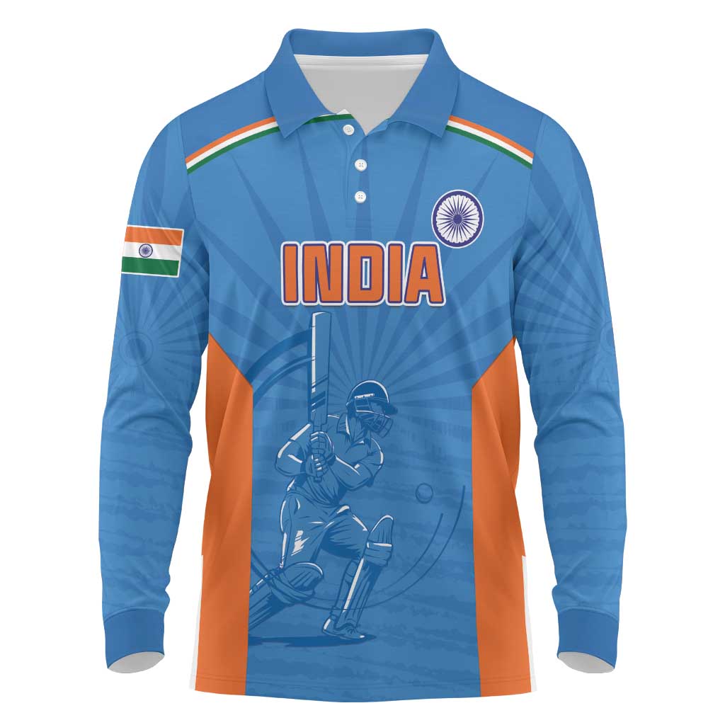 Custom India Cricket Long Sleeve Polo Shirt Go Champions - Wonder Print Shop