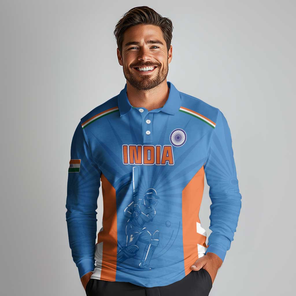 Custom India Cricket Long Sleeve Polo Shirt Go Champions - Wonder Print Shop