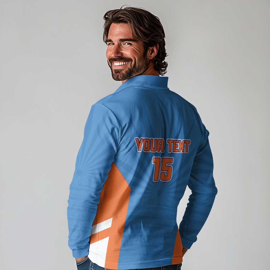 Custom India Cricket Long Sleeve Polo Shirt Go Champions - Wonder Print Shop