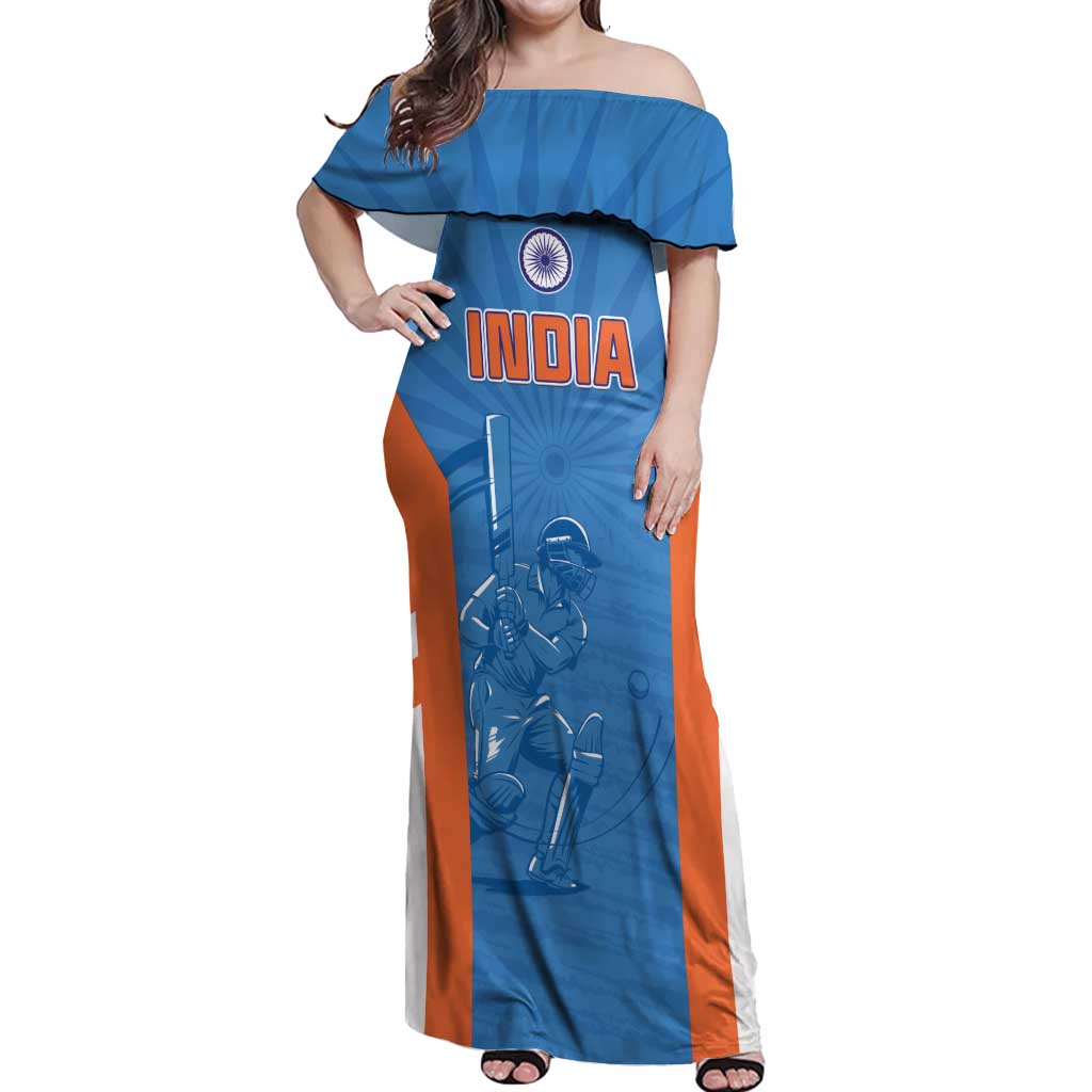 Custom India Cricket Off Shoulder Maxi Dress Go Champions - Wonder Print Shop