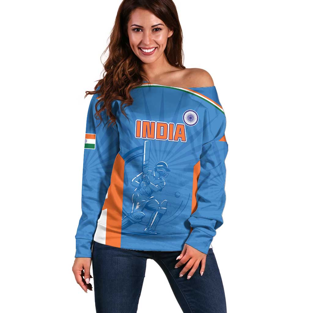 Custom India Cricket Off Shoulder Sweater Go Champions - Wonder Print Shop
