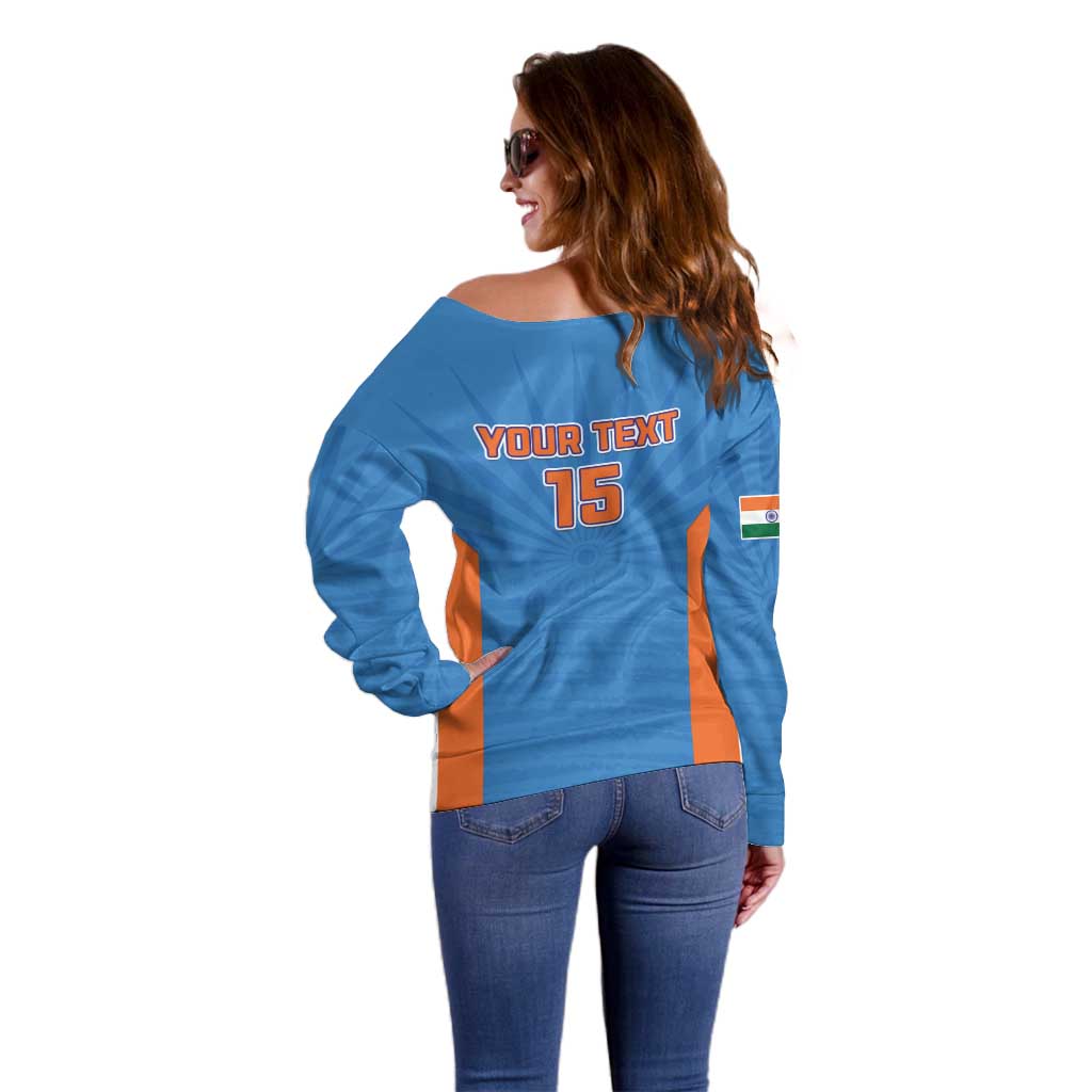 Custom India Cricket Off Shoulder Sweater Go Champions - Wonder Print Shop