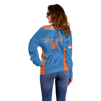 Custom India Cricket Off Shoulder Sweater Go Champions - Wonder Print Shop