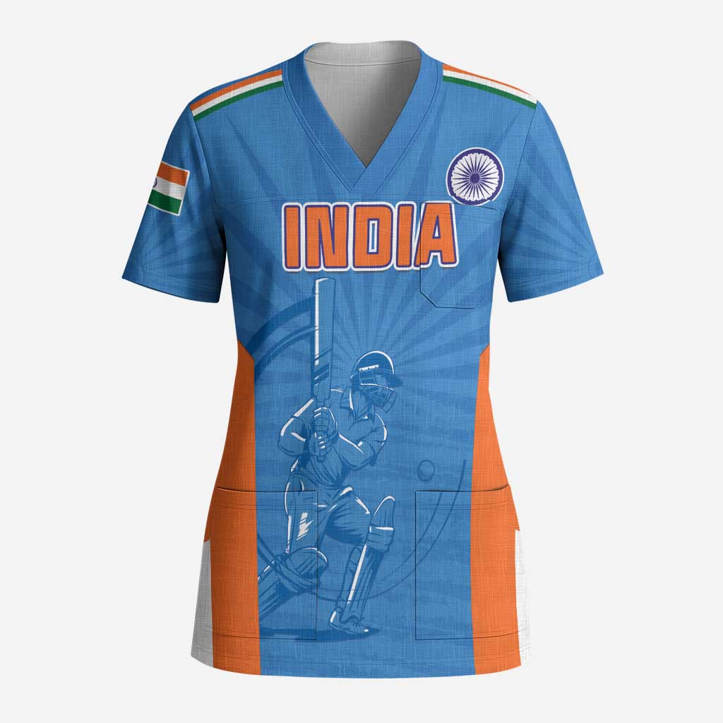 Custom India Cricket Scrub Top Go Champions - Wonder Print Shop