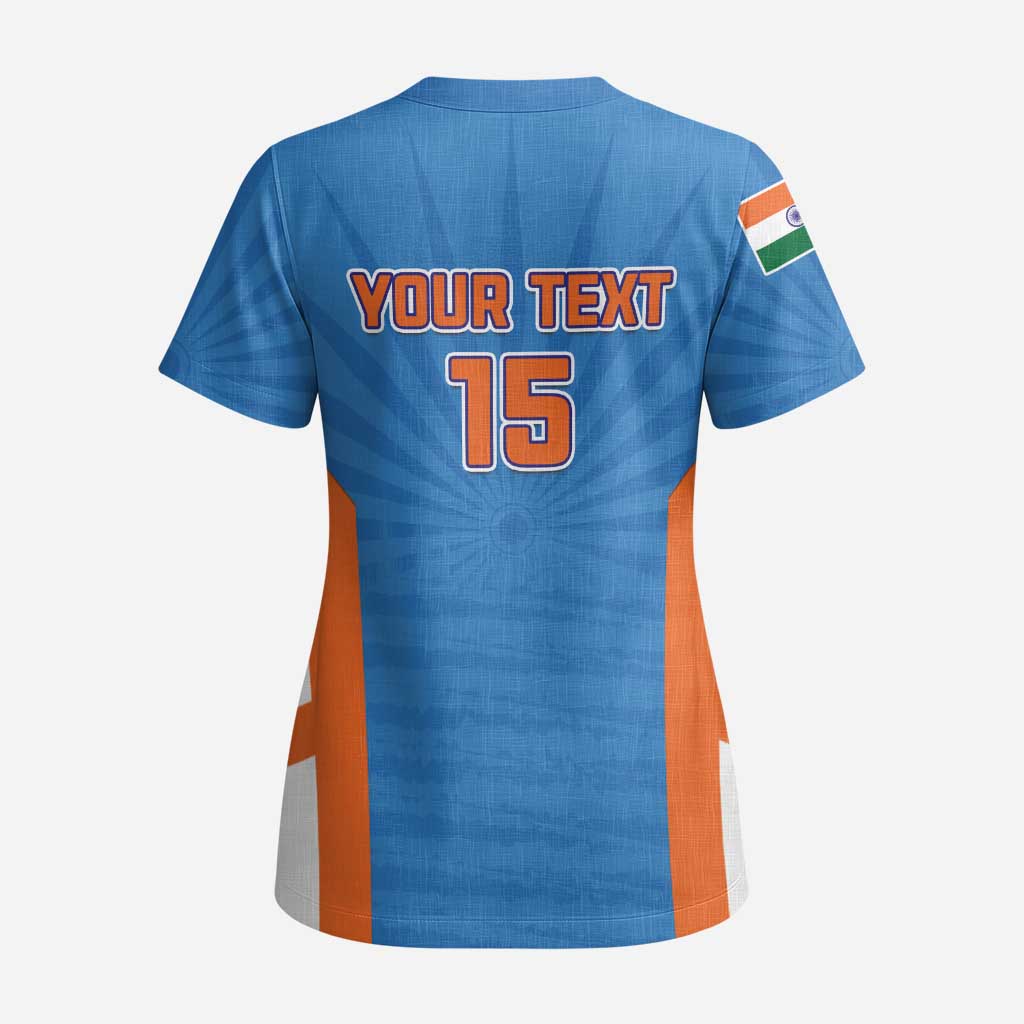 Custom India Cricket Scrub Top Go Champions - Wonder Print Shop