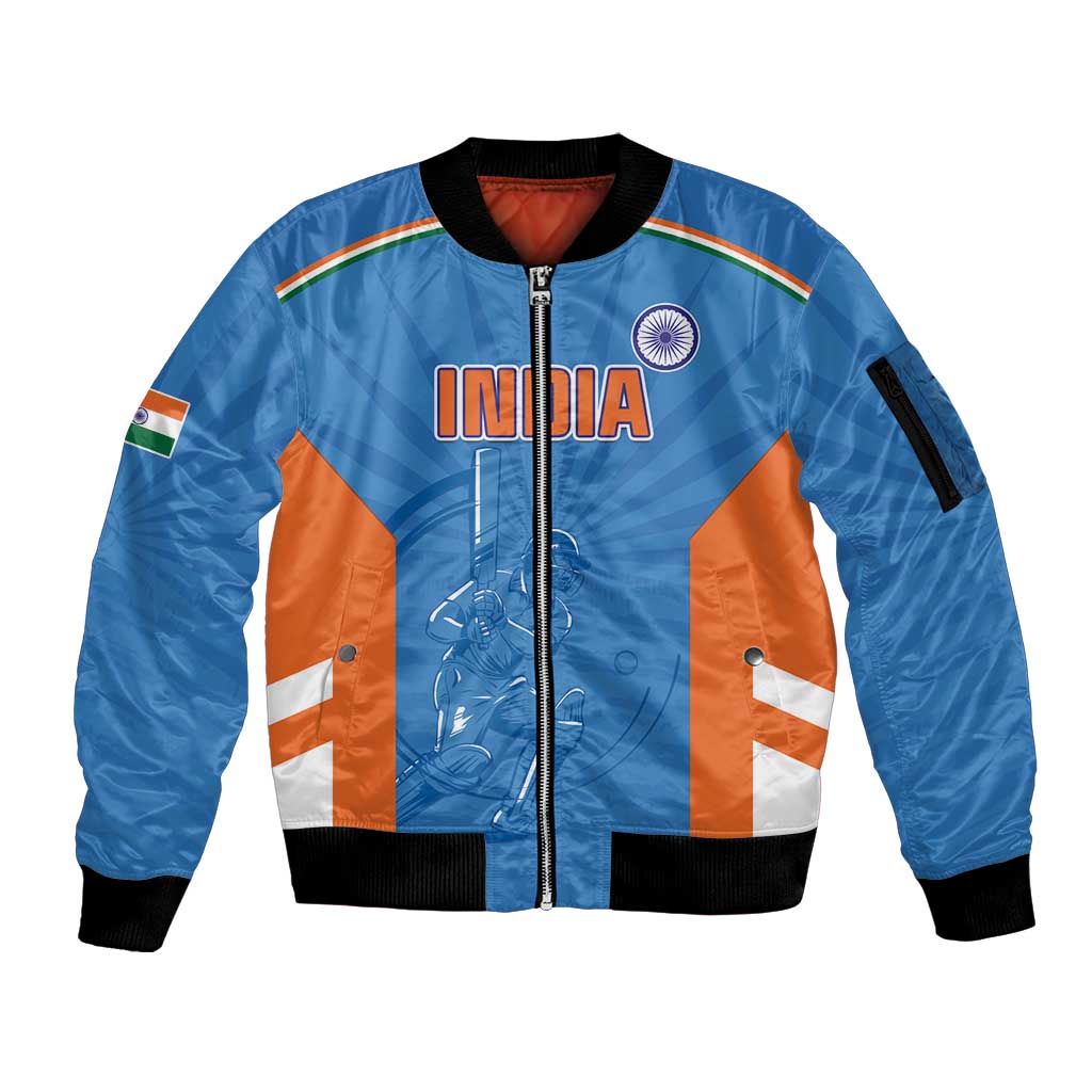 Custom India Cricket Sleeve Zip Bomber Jacket Go Champions - Wonder Print Shop