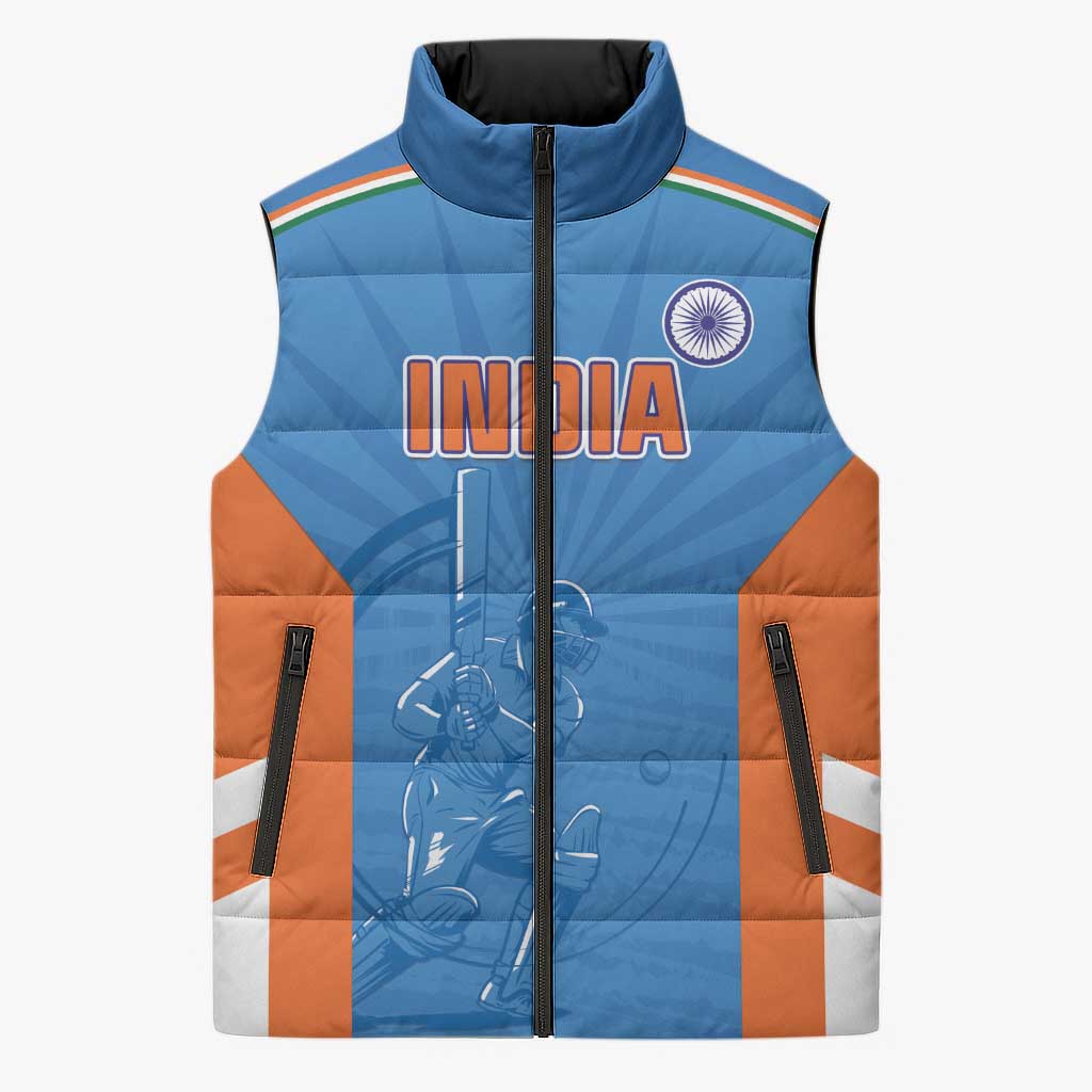 Custom India Cricket Sleeveless Puffer Jacket Go Champions - Wonder Print Shop