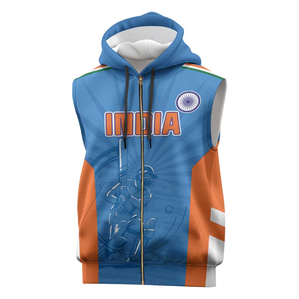 Custom India Cricket Sleeveless Zip Hoodie Go Champions - Wonder Print Shop