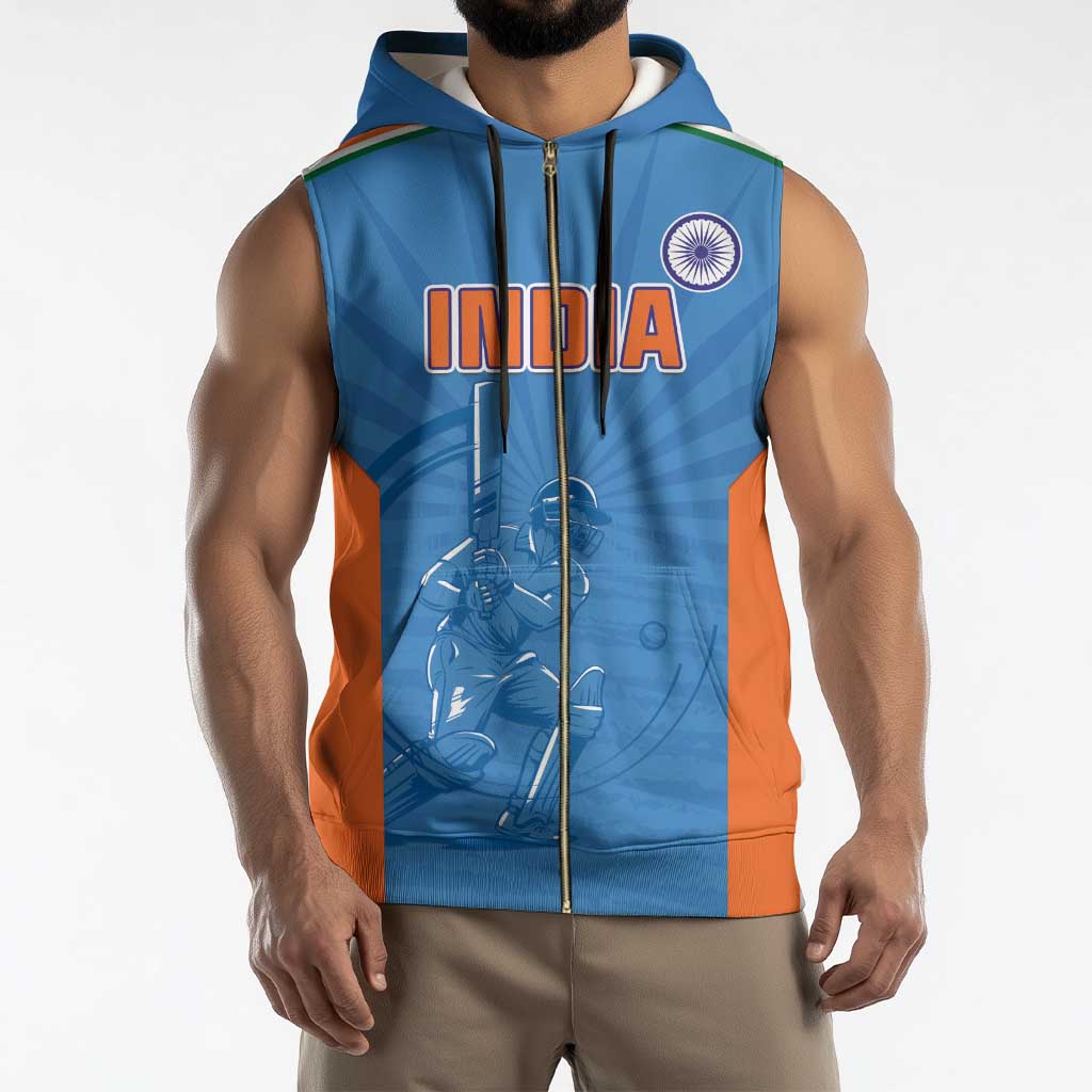 Custom India Cricket Sleeveless Zip Hoodie Go Champions - Wonder Print Shop