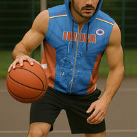 Custom India Cricket Sleeveless Zip Hoodie Go Champions - Wonder Print Shop