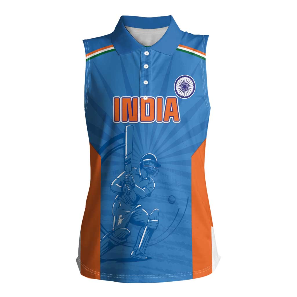 Custom India Cricket Women Sleeveless Polo Shirt Go Champions - Wonder Print Shop