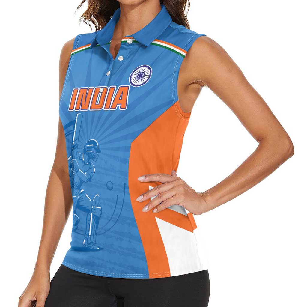 Custom India Cricket Women Sleeveless Polo Shirt Go Champions - Wonder Print Shop
